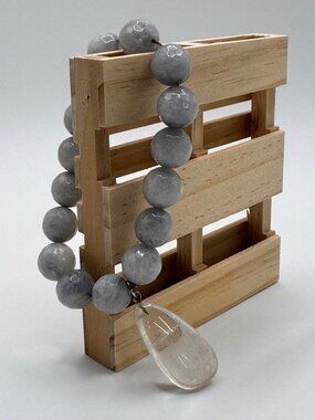 Milky Blue Quartz Bead Stretch Bracelet Rock Crystal Pendant 12mm Faceted